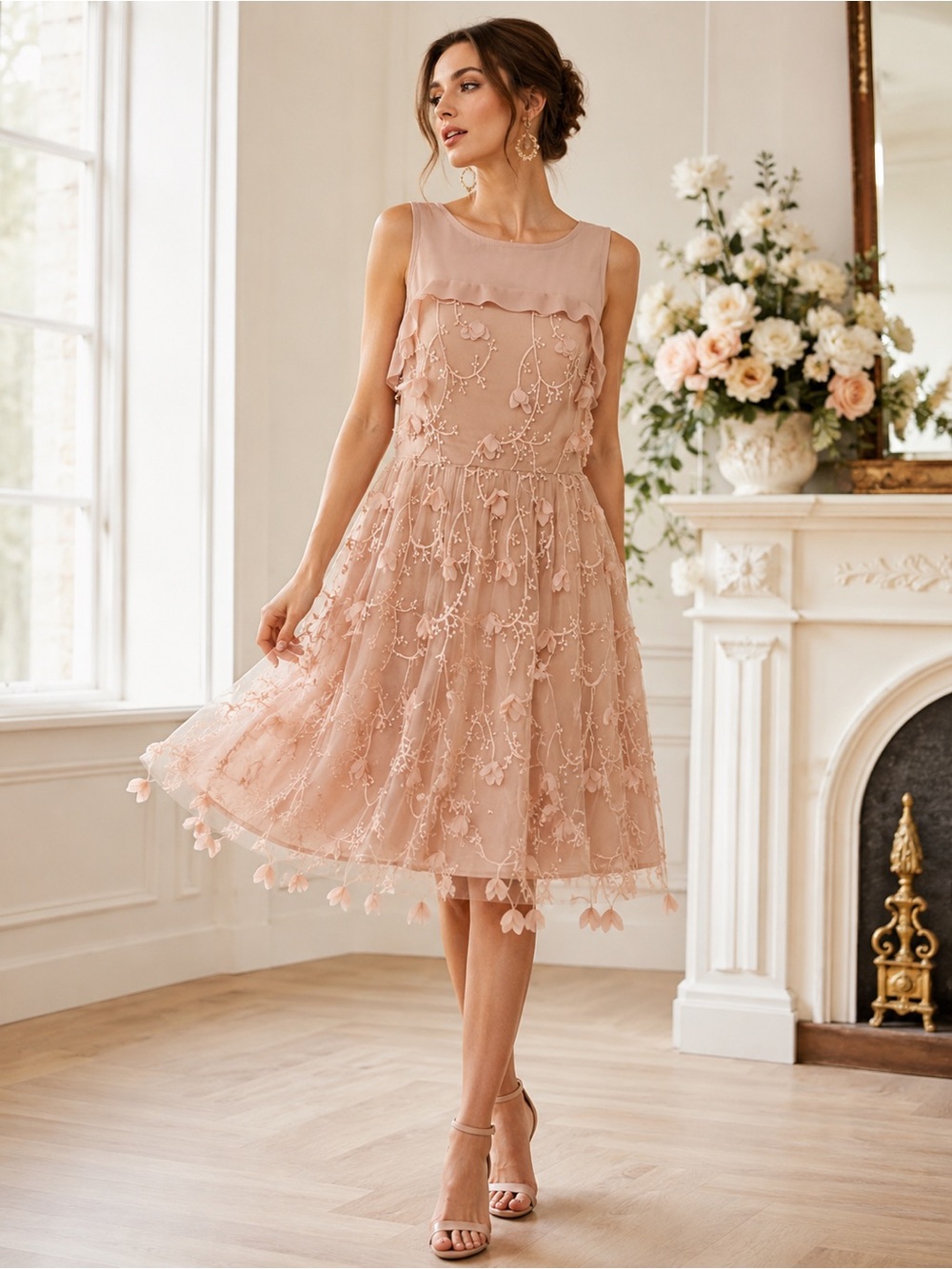 Eva Franco Flutter Fleur Dress | Anthropologie Collaboration | Size 8 | Blush